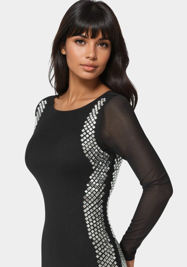 bebe1280_black-silver_4_e5d7a17f-c497-4a5c-8812-492ba32c1ddb BodyCon Embellished Knee Length Dress