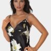 bebe2290_black-ivory_4_6513f1a1-015c-4c33-892d-8f3359d262d8 Printed Satin V-Neck Maxi Dress